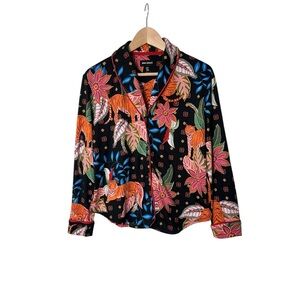 Room Service Women's Tiger Button Up Collared Pajama Top XS